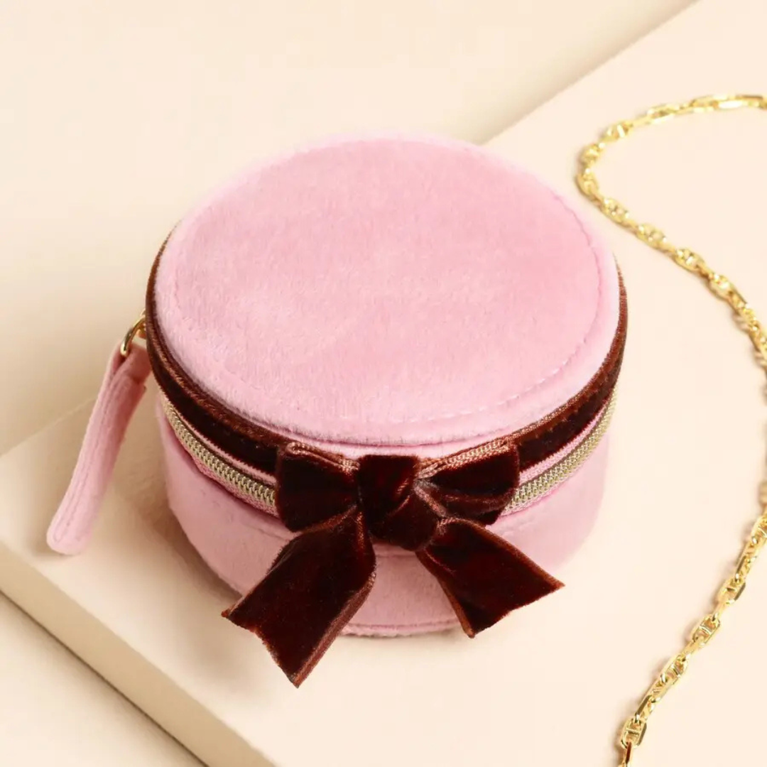 Pink Velvet Mini Round Jewellery Case