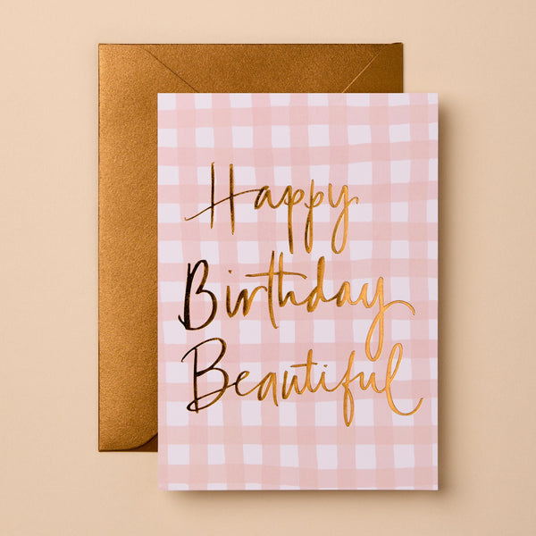 Blush Pink Gingham Birthday Card