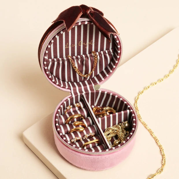 Pink Velvet Mini Round Jewellery Case