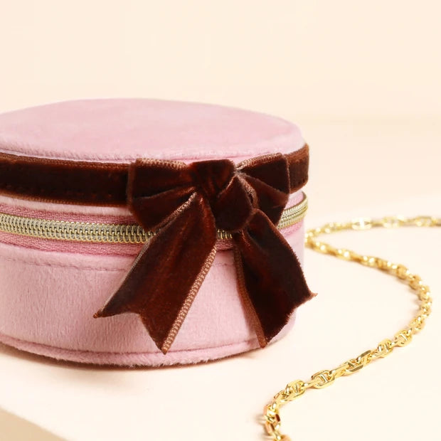 Pink Velvet Mini Round Jewellery Case
